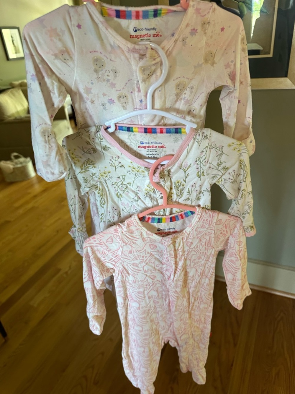 Magnetic Me Baby Long Sleeve Sleepers - Pink, Cream & Green Prints (3-Pack)